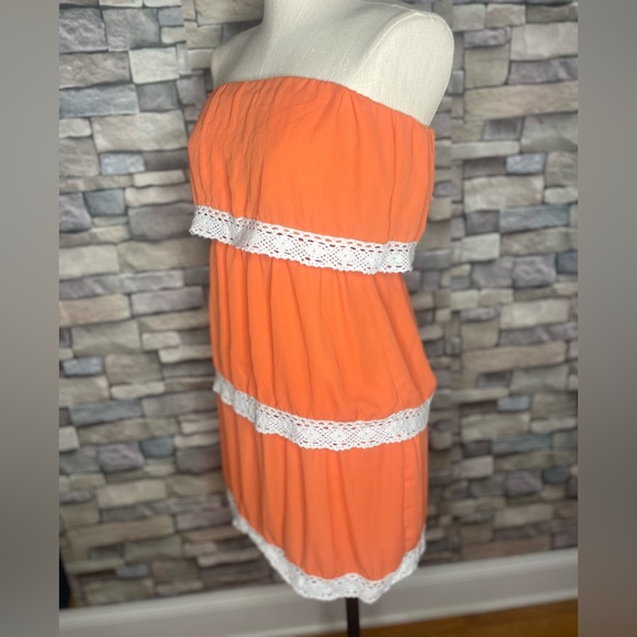 Pixi + Ivy adorable orange polyester strapless dress with lace hem - Picture 7 of 12